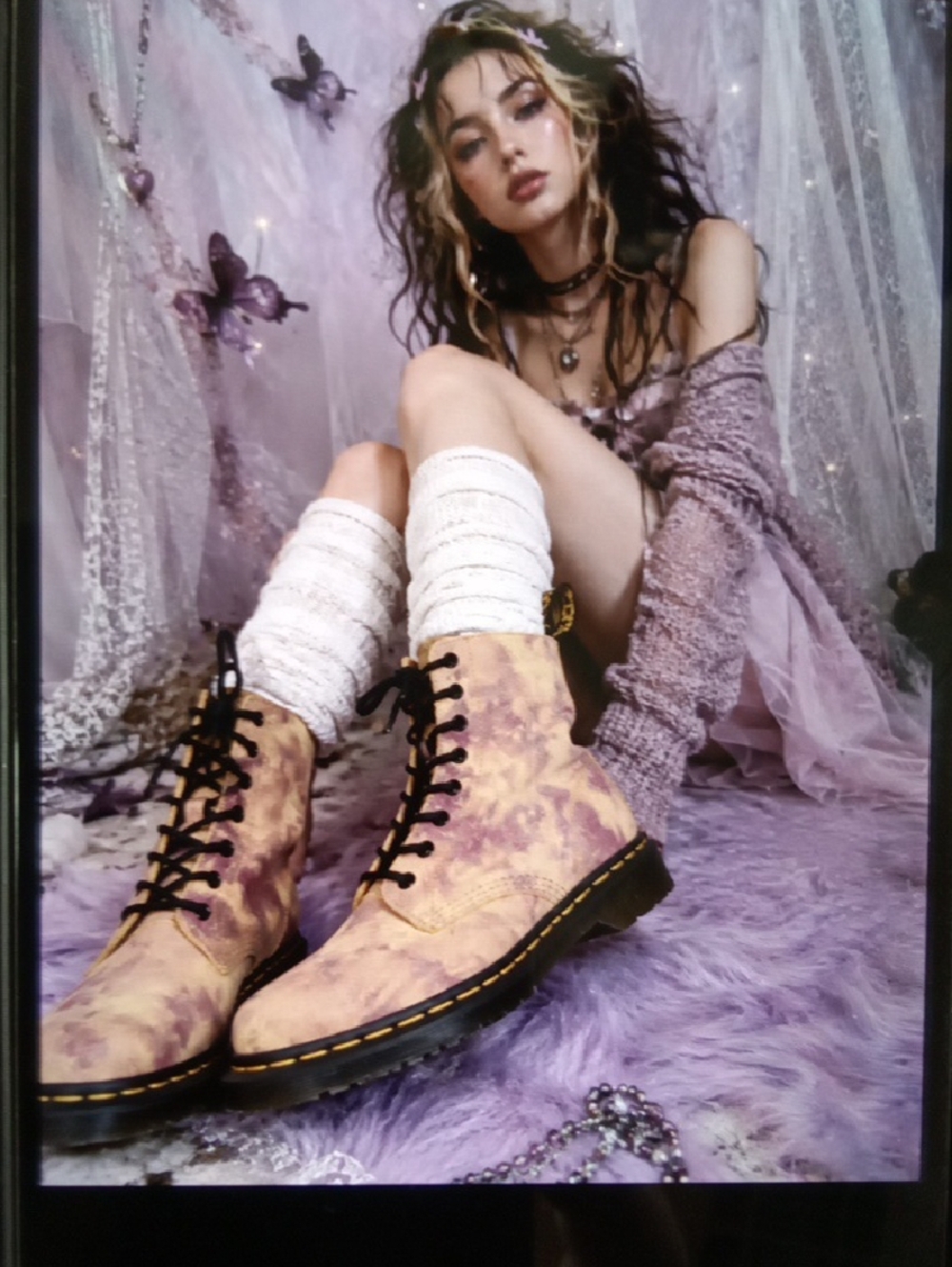 Dr. Martens Pascal Burnt Yellow Grunnge Tie Dye Combat Boots Fairy 9 Womens